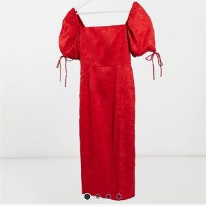 Square neck balloon sleeve midi dress
